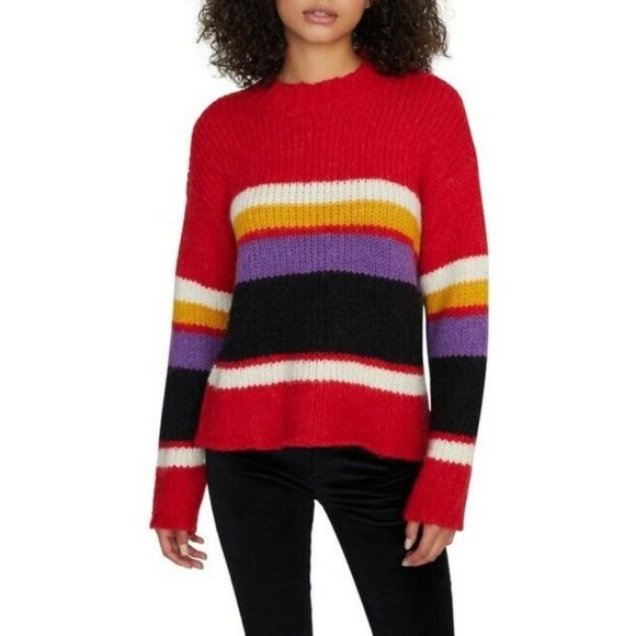 Sanctuary Red Alpaca Wool NWT Blend Oversized Striped Pullover Sweater S - Picture 1 of 13